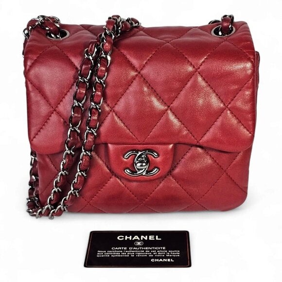 CHANEL Handbags - CHANEL CC Logo Mini Matelasse Double Chain Shoulder Bag Leather Red CC Quilted